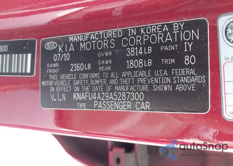 2010 Kia Forte Ex из США, поврежденный, VIN KNAFU4A29A5287300